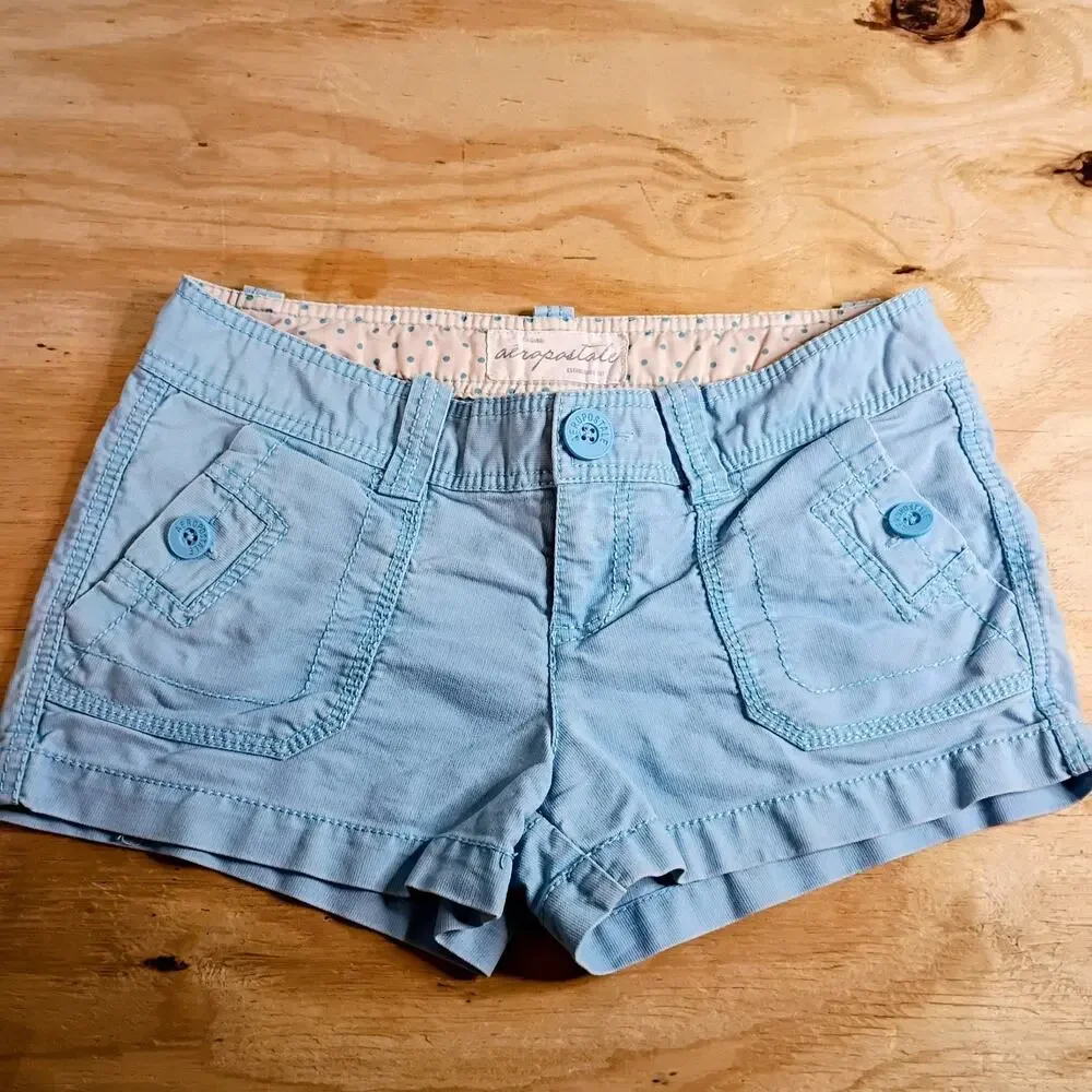 Aeropostale Shorts Juniors Womens Size 1/2 Light Blue Cotton Utility Pockets